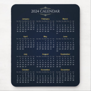 Eleganter Gold- und Blue-2024-Kalender   Mousepad