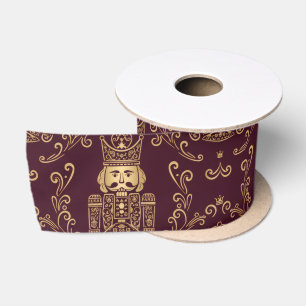 Eleganter Gold- und Burgunder-Weihnachtsnussknacke Satinband