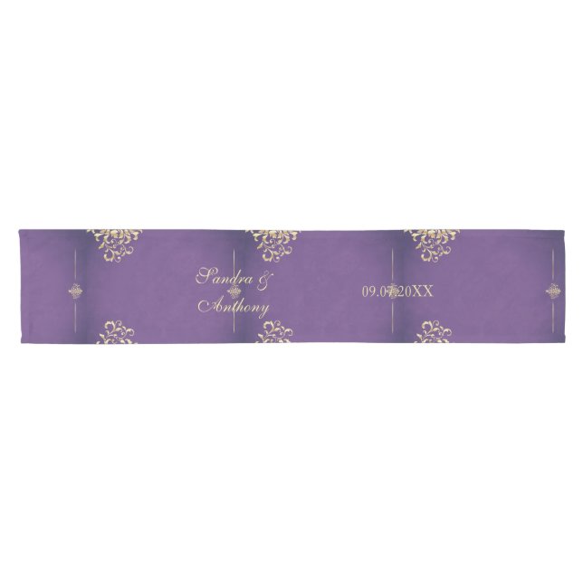 Eleganter Gold- und Lila Hochzeitstisch Kurzer Tischläufer (Horizontal)