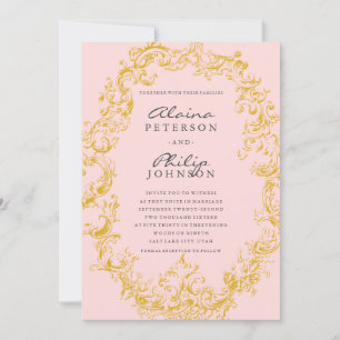 Eleganter Gold- und Rosa-Rahmen für Hochzeiten Einladung
