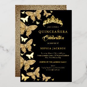 Eleganter Gold- und schwarzer Schmetterling Quince Folieneinladung