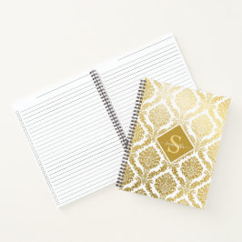 Eleganter Gold- und White Damask Print Personalisi Notizbuch