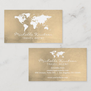 Eleganter Gold und White Travel Agent Weltkarte Visitenkarte
