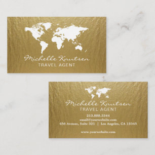 Eleganter Gold und White Travel Agent Weltkarte Visitenkarte