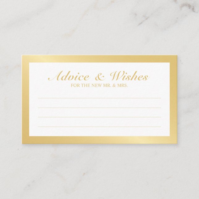 Eleganter Gold- und White Wedding Advice und Wünsc Hinweiskarte (Vorderseite)