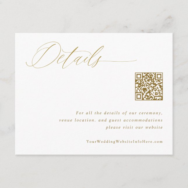 Eleganter Gold Wedding Details QR Code Begleitkarte (Vorderseite)