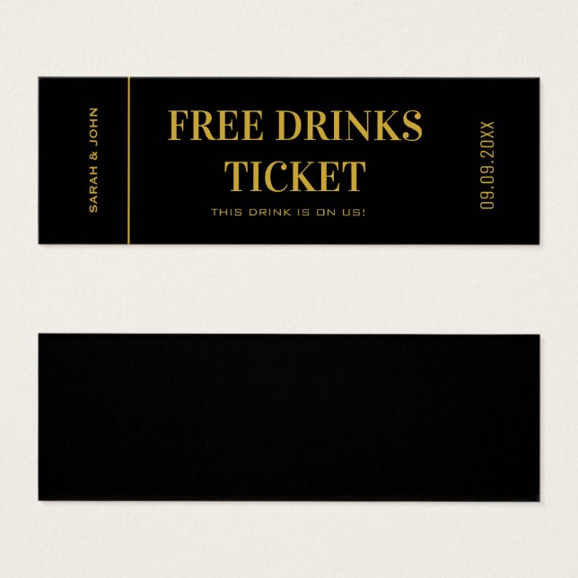 Eleganter Gold Wedding Drink Ticket Gutschein (Vorne & Hinten)