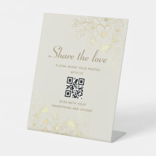Eleganter Gold Wedding QR Code Sockelschild