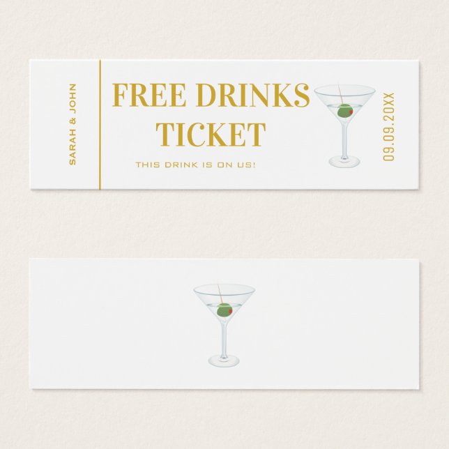 Eleganter Gold White Bar Wedding Drink Gutschein (Vorne & Hinten)