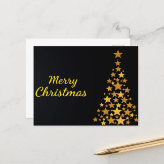 Eleganter Goldbaum Frohe Weihnachten auf schwarz Postkarte