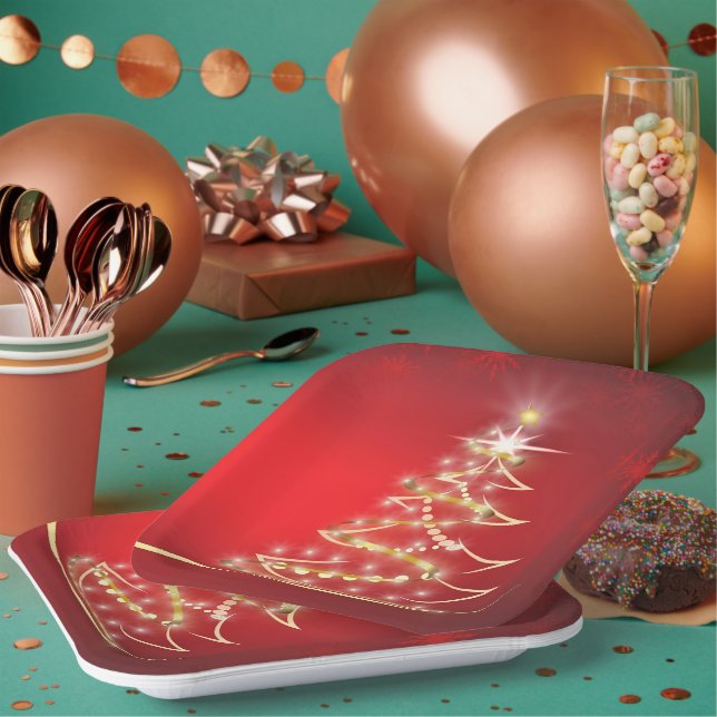 Eleganter Goldbaum über Rot Pappteller (Multi)