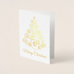 Eleganter Goldbaum Weihnachten außerhalb des Fotos Folienkarte