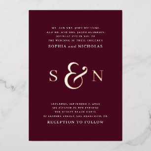 Eleganter goldbordeauxfarbener Schriftzeichen Einz Folieneinladung