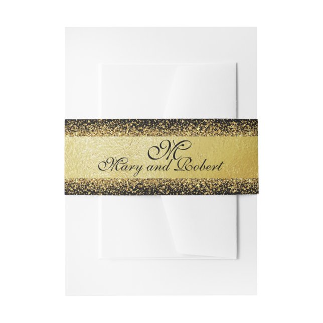 Eleganter GoldConfetti auf Schwarzem Einladungsbanderole (Vorderseite Beispiel)