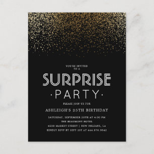 Eleganter GoldConfetti u. schwarzes Einladungspostkarte