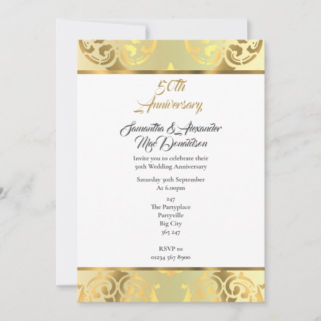 Eleganter Golddampfer 50. Hochzeitstag Einladung (Vorderseite)