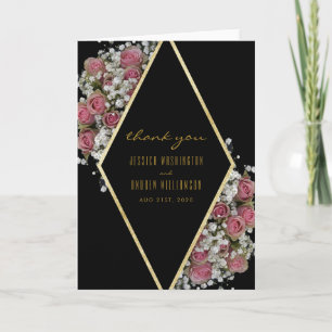 Eleganter Golddiamant u. Rosen-Blumenstrauß danken Dankeskarte