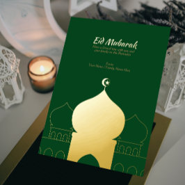 Eleganter Golddome | Dunkelgrün islamisch Folien Feiertagskarte