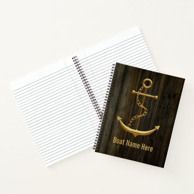 Eleganter Golden Anchor Rustic Dock Wood Modern Notizbuch (Innenseite)