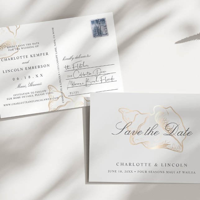 Eleganter Golden Conch Wedding Save the Date Ankündigungspostkarte (Von Creator hochgeladen)
