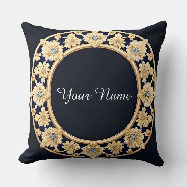 Eleganter Golden Floral Frame Kissen (Vorderseite)