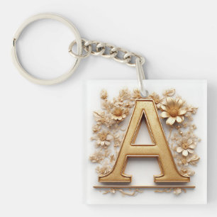 Eleganter Golden Letter A mit delikaten Blume Schlüsselanhänger