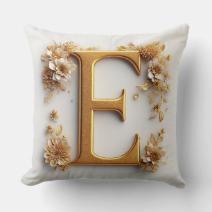 Eleganter Golden Letter E mit delikaten Blume Kissen