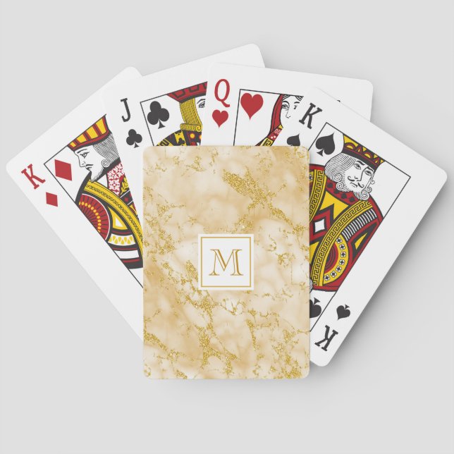 Eleganter Golden Marble Monogram Imitate Gold Glit Spielkarten (Rückseite)