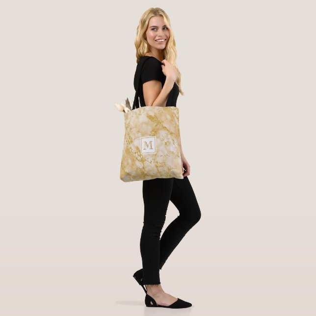 Eleganter Golden Marble Monogram Imitate Gold Glit Tasche (Am Model)