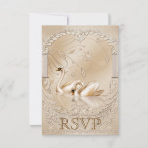 Eleganter Golden Swans Verzierte formelle Hochzeit RSVP Karte