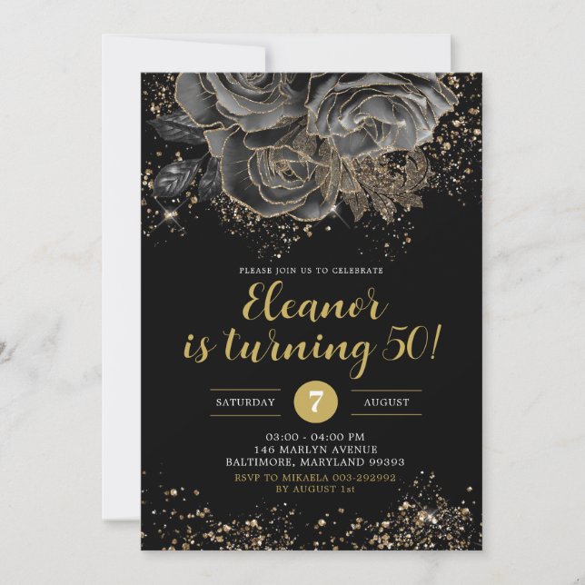 Eleganter Goldene Blütenweibchen jeden Geburtstag Einladung (Vorderseite)