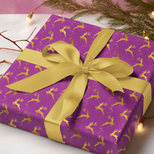 Eleganter Goldene Rentier Lila Weihnachtsfeiertag Geschenkpapier
