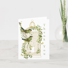 Eleganter Goldene Vogelkäfig mit Vögeln auf einer Dankeskarte
