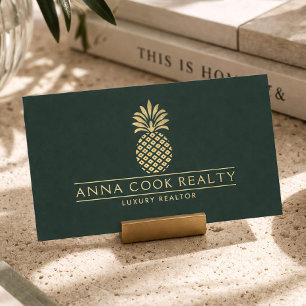 Eleganter Goldener Ananas Luxus-Immobilienmakler T Visitenkarte