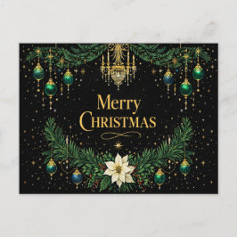 Eleganter goldener Art Deco Kronleuchter Weihnacht Feiertagspostkarte