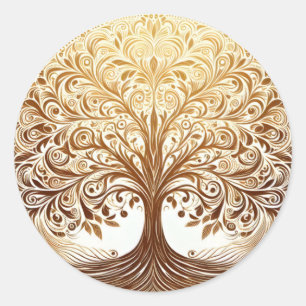 Eleganter goldener Baum des Lebens Feier Spiritual Runder Aufkleber
