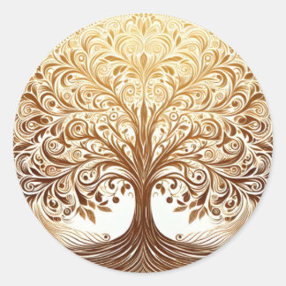 Eleganter goldener Baum des Lebens Feier Spiritual Runder Aufkleber