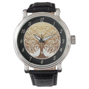 Eleganter goldener Baum des Lebens spiritueller Ze Armbanduhr