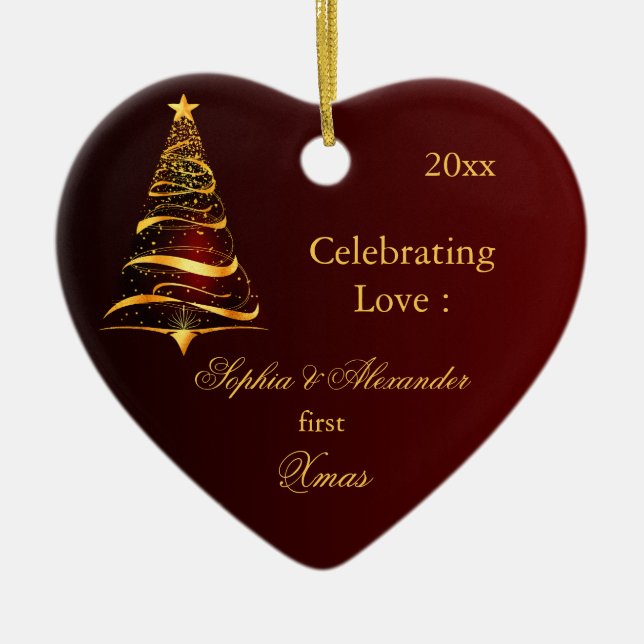 Eleganter Goldener Baum Neulich Weihnachten Keramik Ornament (Vorne)