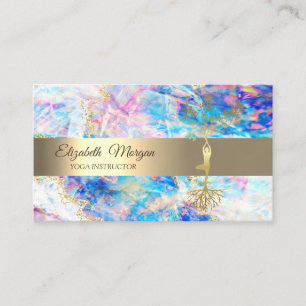 Eleganter Goldener Baum Yoga-Lehrer Opal Holografi Visitenkarte