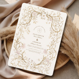 Eleganter goldener Blumenrahmen Romantische Hochze Einladung