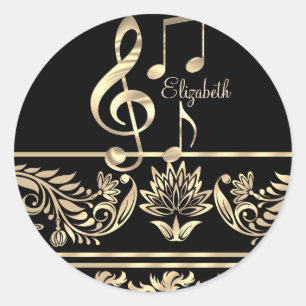 Eleganter goldener Blumenstrauß, Violinschlüssel, Runder Aufkleber
