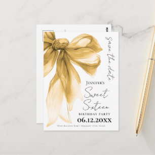 Eleganter goldener Bogen Coquette Sweet 16 Save th Postkarte