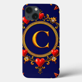 Eleganter Goldener Brief C umgeben von Herzen Case-Mate iPhone Hülle