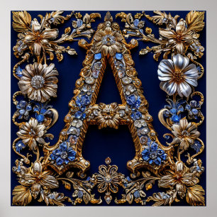 Eleganter goldener Buchstabe "A" mit aufwendiger f Poster