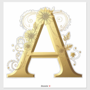 Eleganter goldener Buchstabe A mit floralem Design Aufkleber