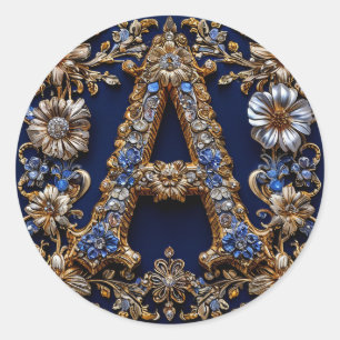 Eleganter Goldener Buchstabe "A" mit Verzierter Bl Runder Aufkleber