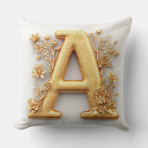 Eleganter goldener Buchstabe A mit zarten Blumen Kissen