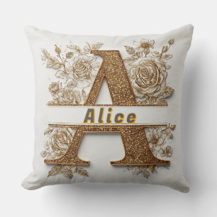Eleganter goldener Buchstabe A mit zarten Blumen Kissen