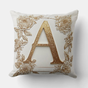 Eleganter goldener Buchstabe A mit zarten Blumen Kissen
